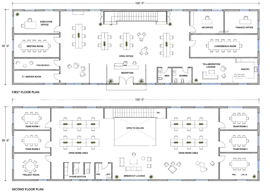 Example two-story floor plan for an Interurban building